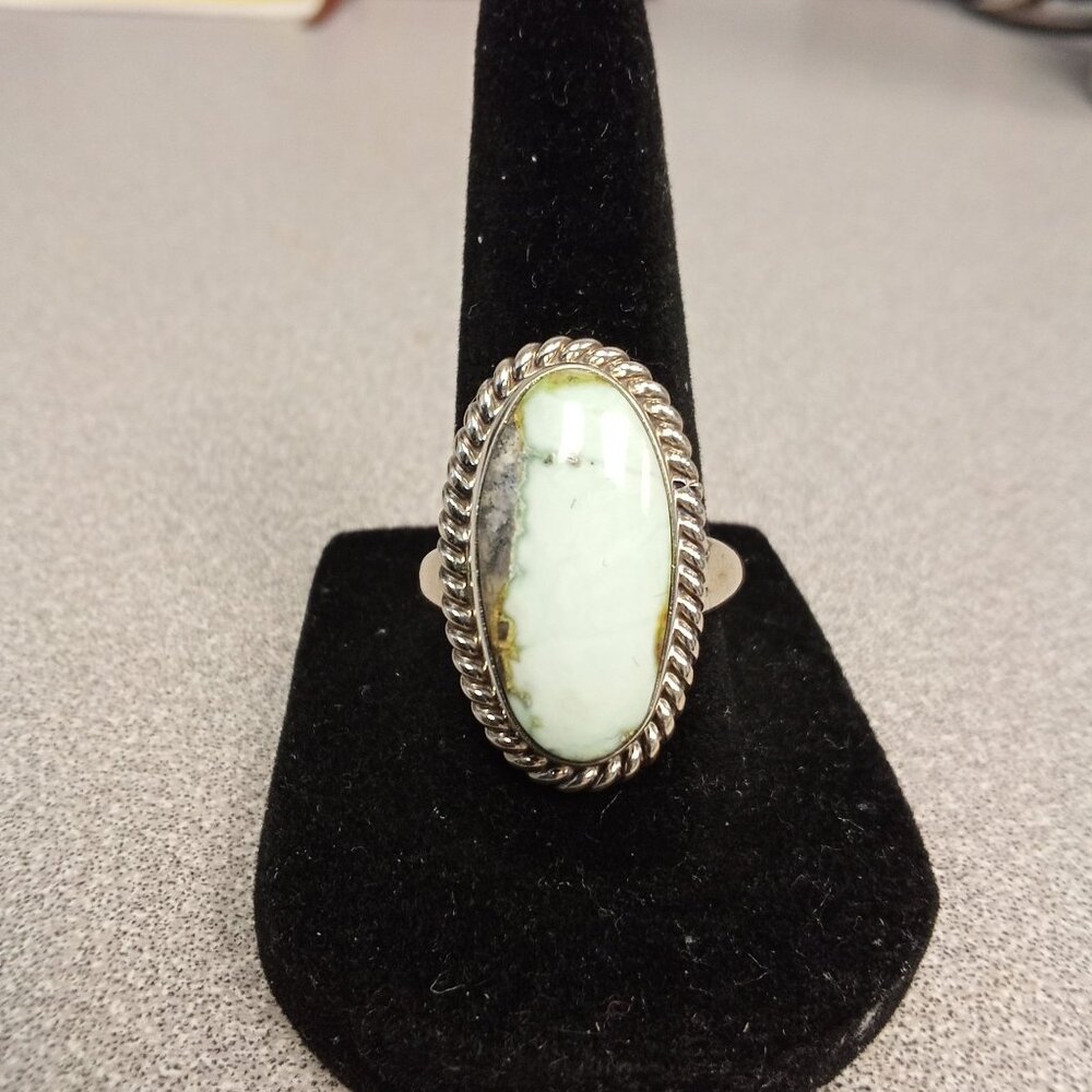 Sterling Silver Navajo Handmade Beautiful Oval "Dry Creek"  Turquoise Ring